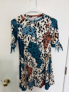 Nuggles Girls multicolor abstract modest Midi Dress Sz 8 EUC half sleeve
